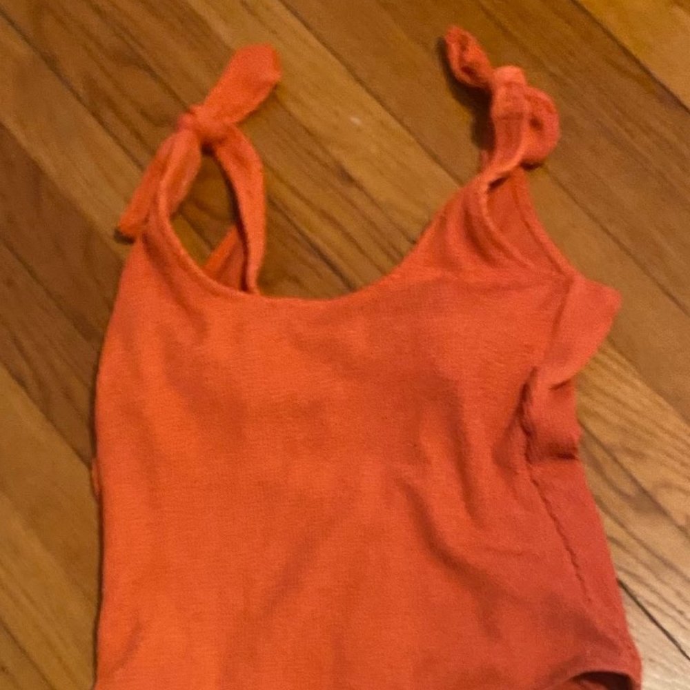 Orange Pleated Bathing Suit, One-Piece